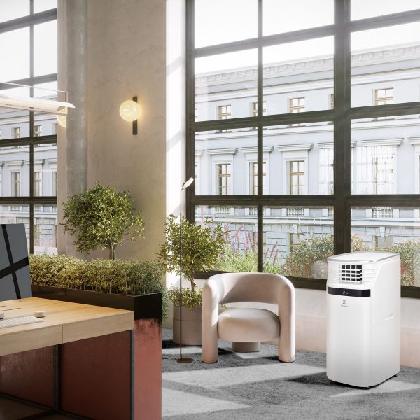 Brightly lit modern office space in 3d Render